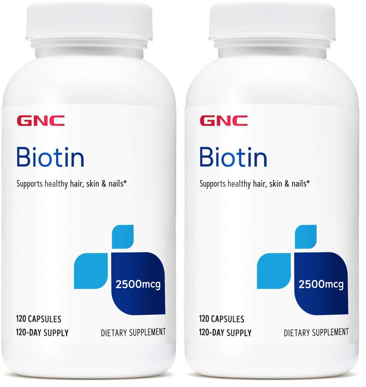 GNC Biotin 2500mcg Supplement – Hair, Skin & Nails, 120 Servings (Pack of 2)
