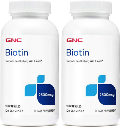 GNC Biotin 2500mcg Supplement – Hair, Skin & Nails, 120 Servings (Pack of 2)