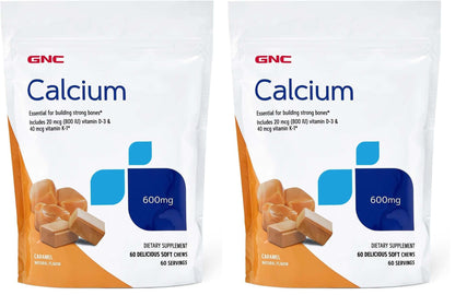 GNC Calcium 600mg Supplement – Supports Strong Bones, Caramel, 60 Servings (Pack of 2)