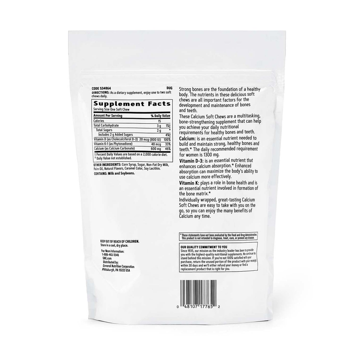 GNC Calcium 600mg Supplement – Supports Strong Bones, Caramel, 60 Servings (Pack of 2)