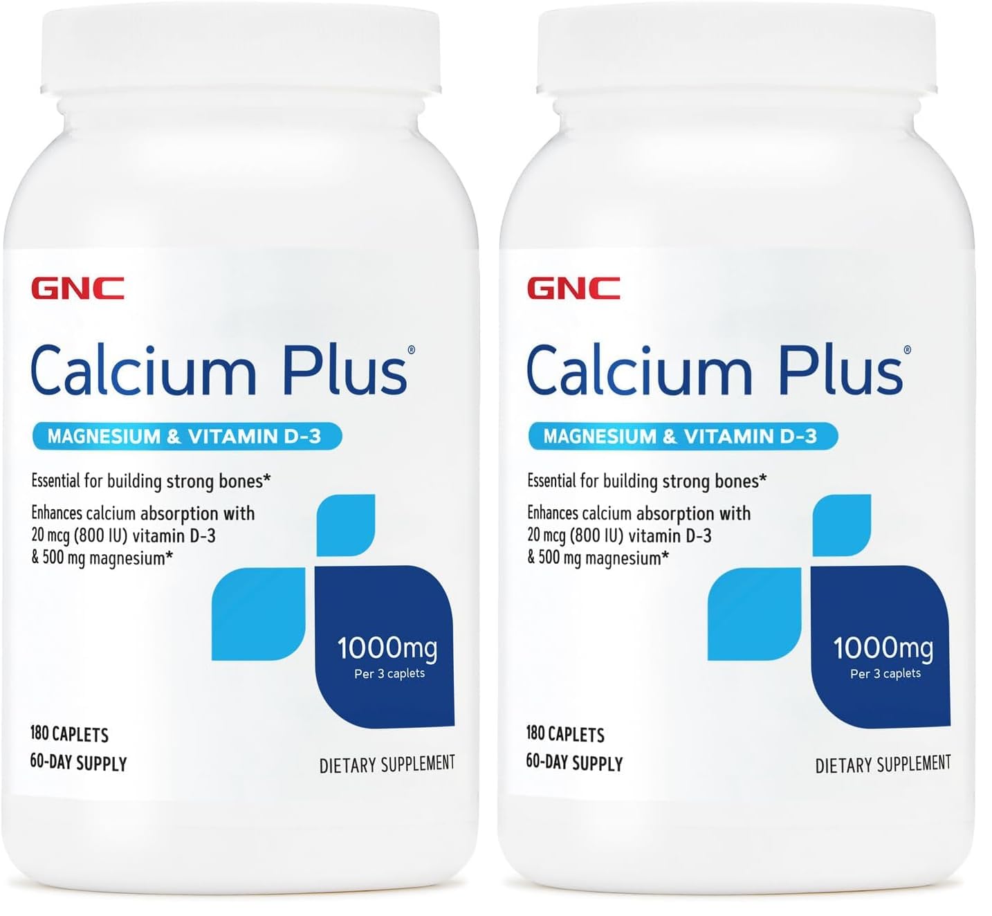 GNC Calcium Plus Magnesium & Vitamin D-3 1000mg - 180 Count (Pack of 2) | Strong Bones