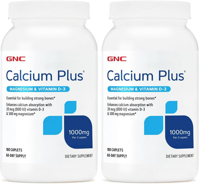 GNC Calcium Plus Magnesium & Vitamin D-3 1000mg - 180 Count (Pack of 2) | Strong Bones