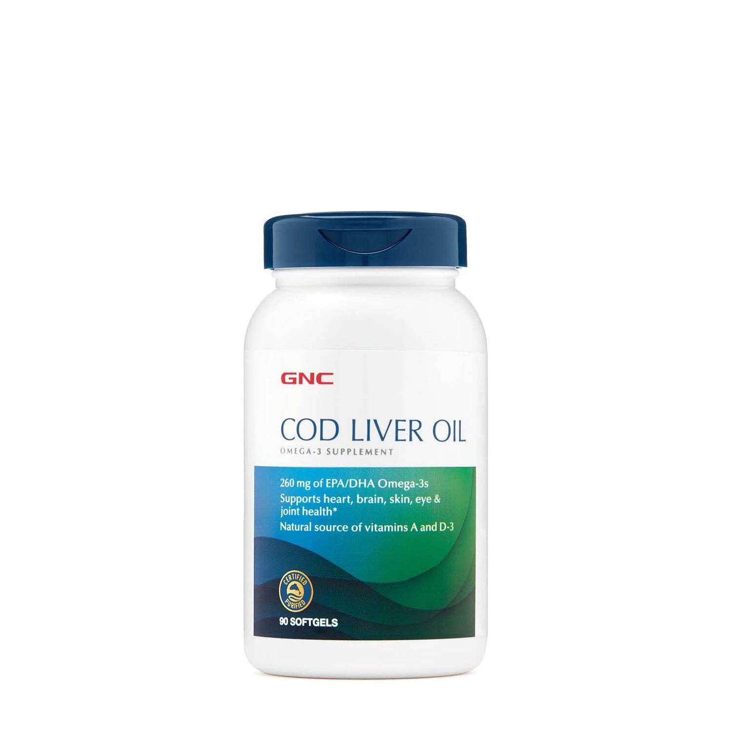 GNC Cod Liver Oil Omega-3 260mg EPA/DHA – Supports Heart, Brain, Skin, Eye & Joint Health | 90 Softgels