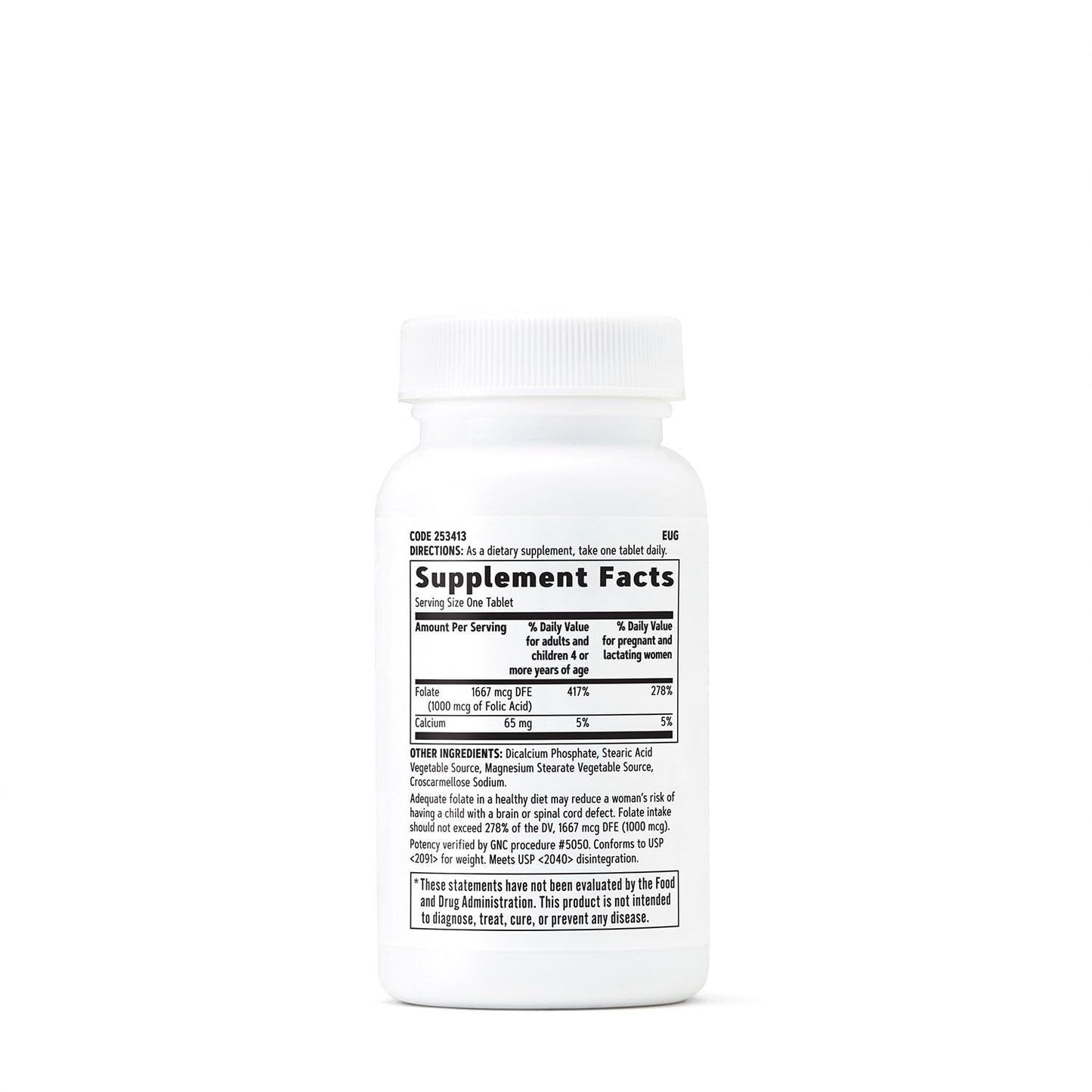 GNC Folic Acid 1000mcg – Supports Healthy Fetal Development | Vegetarian Formula | 100 Count (Pack of 2)