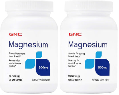 GNC Magnesium 500mg – 120 Capsules (Pack of 2) Supports Calcium Absorption & Strong Teeth