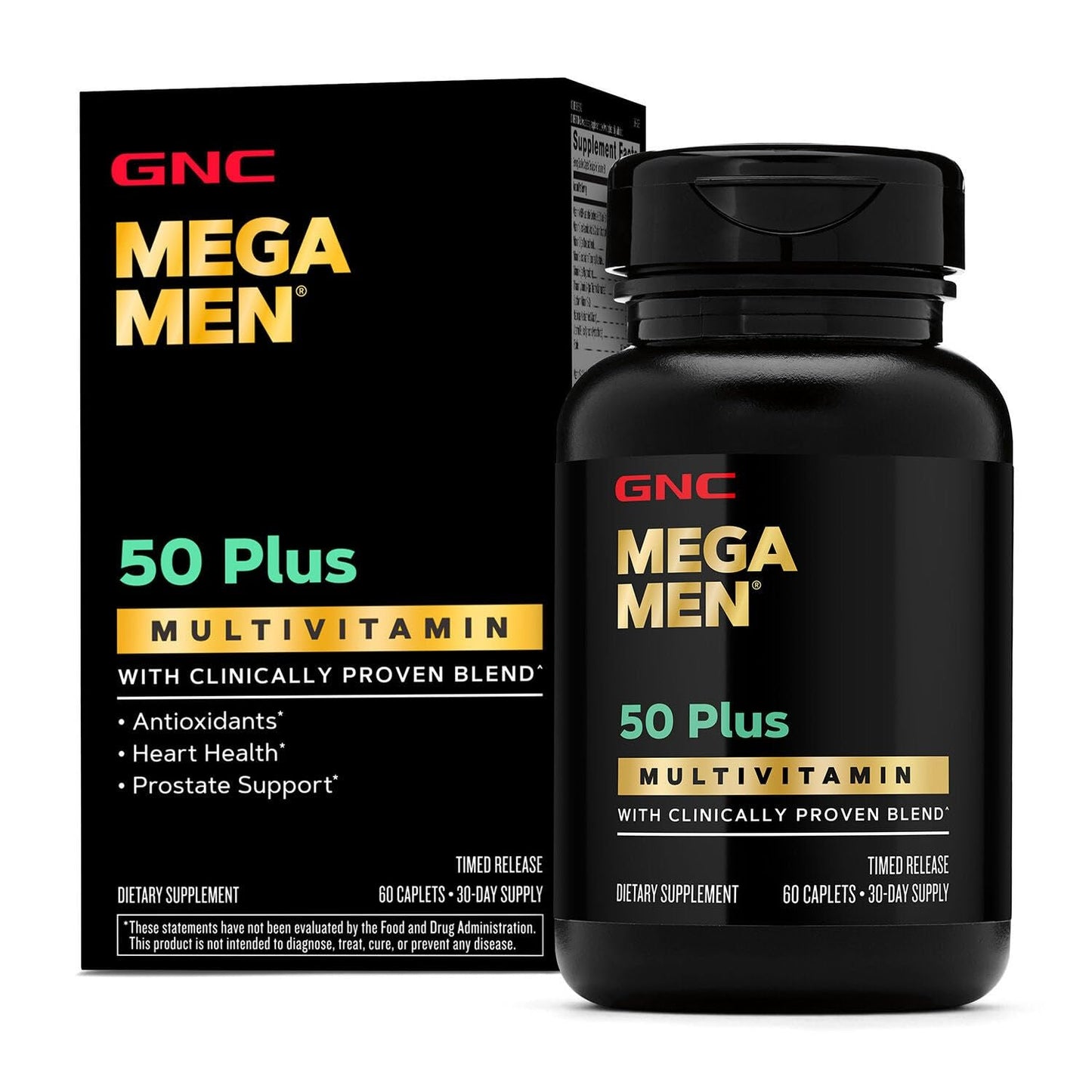 GNC Mega Men 50 Plus Multivitamin Caplets - Clinically Proven for Heart & Prostate Health | 60 Count