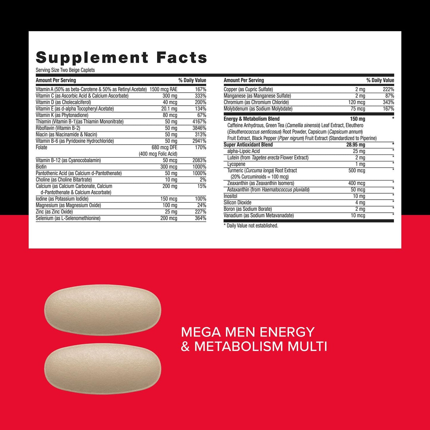 GNC Mega Men Energy & Metabolism Vitapak — 5-in-1 Pack, 300mg Caffeine, 30 Daily Packs