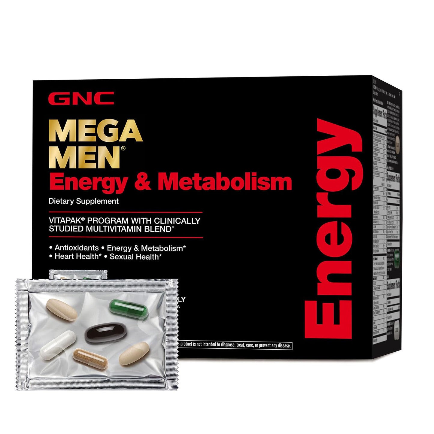 GNC Mega Men Energy & Metabolism Vitapak — 5-in-1 Pack, 300mg Caffeine, 30 Daily Packs
