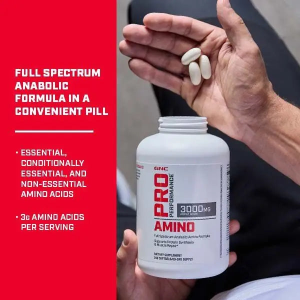 GNC Pro Performance Amino 3000mg Softgels — 240 Count for Protein Synthesis & Muscle Repair BritishVita | Premium UK Vitamins & Wellness Supplements