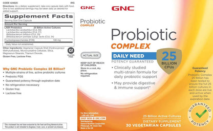 GNC Probiotic Complex - 25 Billion CFUs (30 Capsules) | Daily Digestive & Immune Support