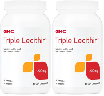 GNC Triple Lecithin 1200mg – Heart, Liver & Nervous System Support (Pack of 2, 90 Servings)