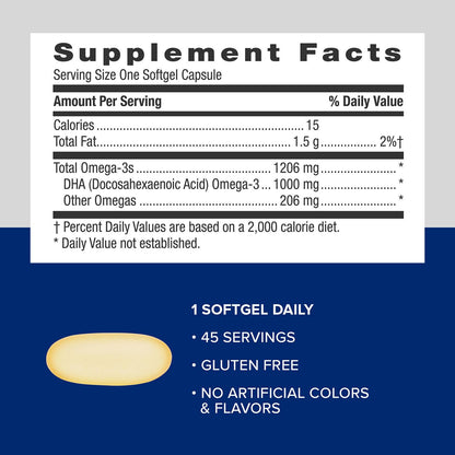 GNC Triple Strength DHA 1000 – Omega-3 DHA 1000mg Softgels for Brain & Vision