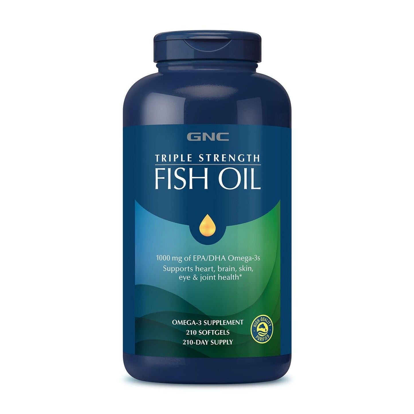GNC Triple Strength Fish Oil 1000mg EPA & DHA | Burpless High Potency | 210 Softgels