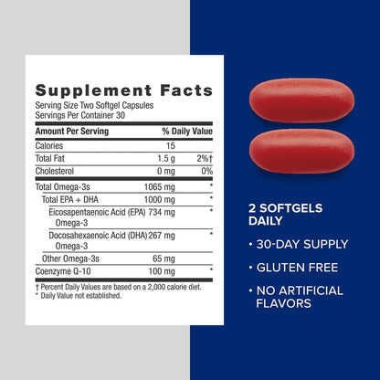 GNC Triple Strength Fish Oil Plus CoQ10 – 1000mg EPA/DHA, 30 Servings