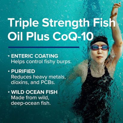 GNC Triple Strength Fish Oil Plus CoQ10 – 1000mg EPA/DHA, 30 Servings