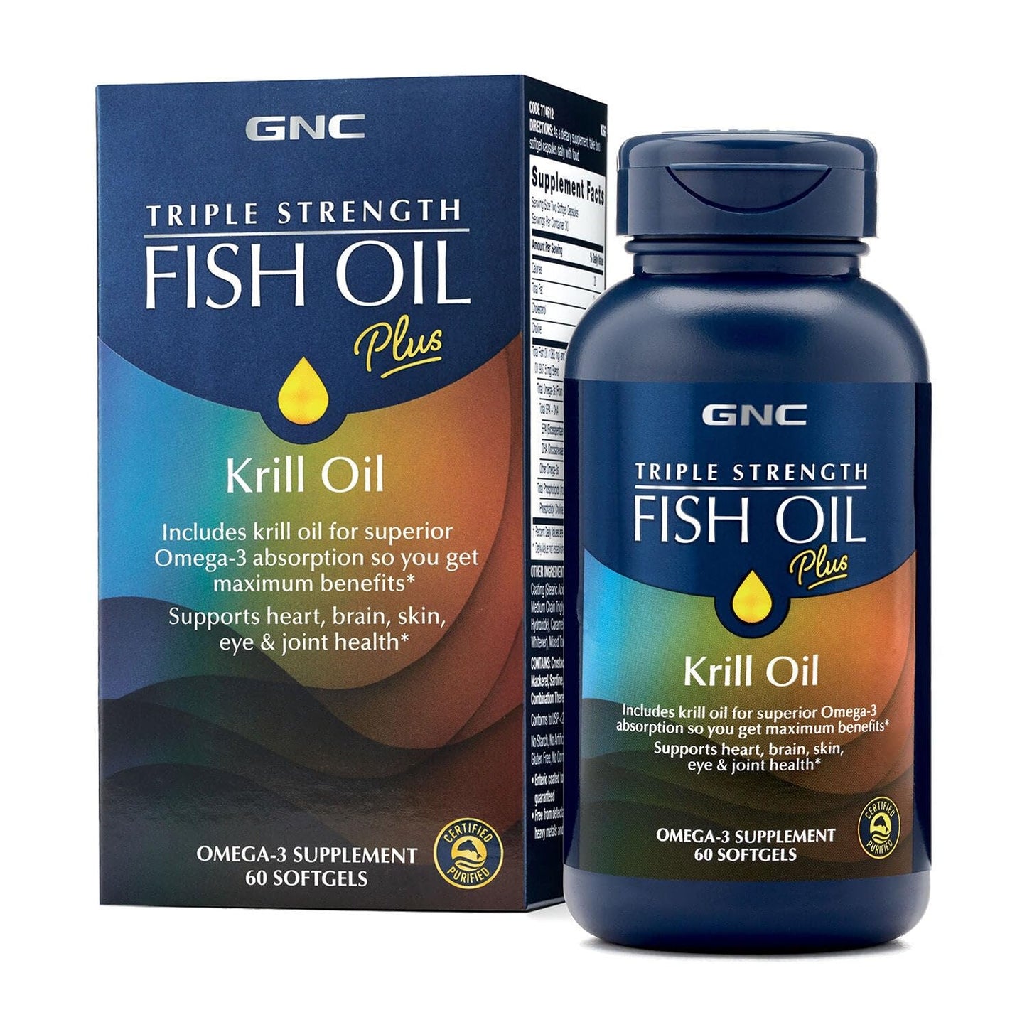 GNC Triple Strength Fish Oil + Krill Oil – Omega-3 60 Softgels