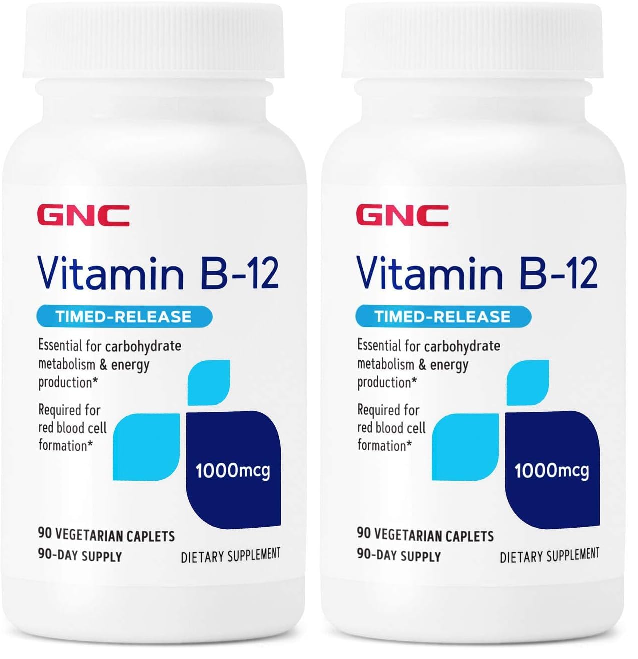 GNC Vitamin B-12 1000mcg - 90 Vegetarian Caplets (Pack of 2) | Supports Energy Production