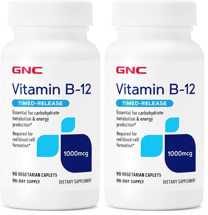 GNC Vitamin B-12 1000mcg - 90 Vegetarian Caplets (Pack of 2) | Supports Energy Production