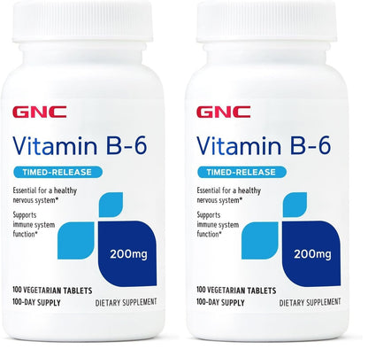 GNC Vitamin B6 200mg Supplement – Immune & Nervous System Support (Pack of 2, 100 Servings)