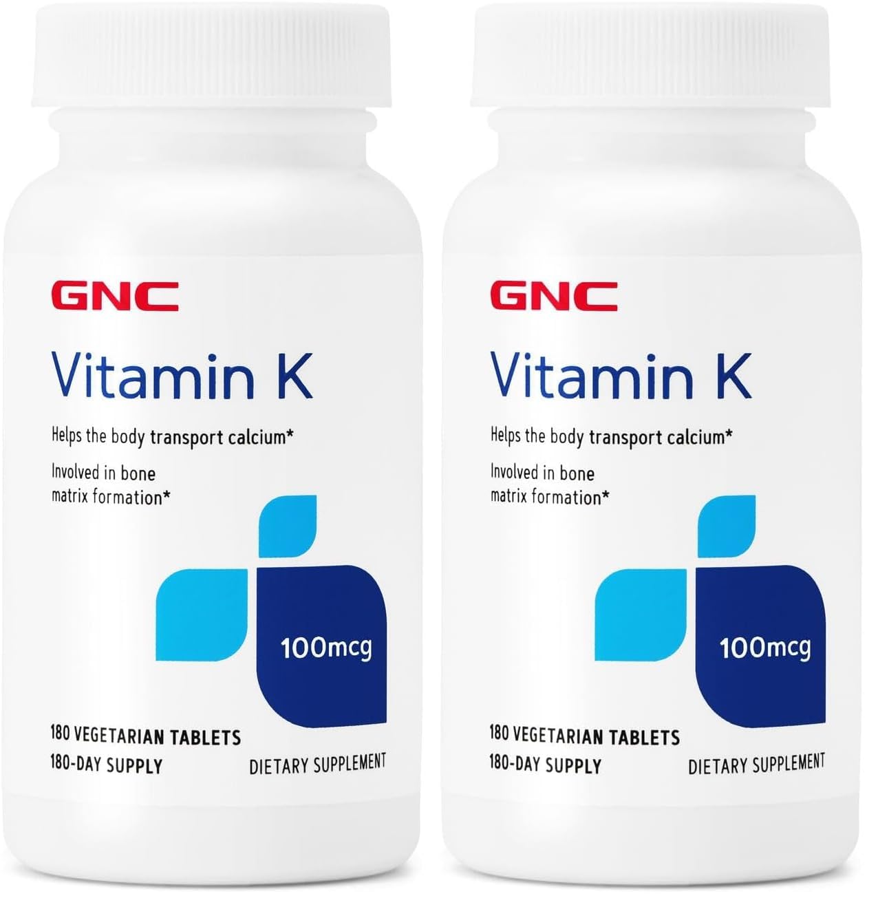 GNC Vitamin K 100mcg – 180 Tablets (Pack of 2) | Supports Calcium Transport & Bone Health