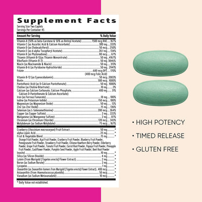 GNC Womens Ultra Mega Multivitamin Caplets – Immune Support, Timed Release, Gluten Free (90 ct)