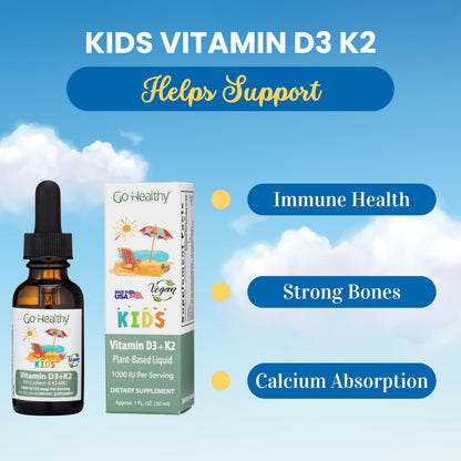 Go Healthy Kids D3 K2 MK-7 – Vanilla Liquid Drops for Kids, 30 Servings