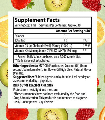 Go Healthy Kids D3 K2 MK-7 – Vanilla Liquid Drops for Kids, 30 Servings