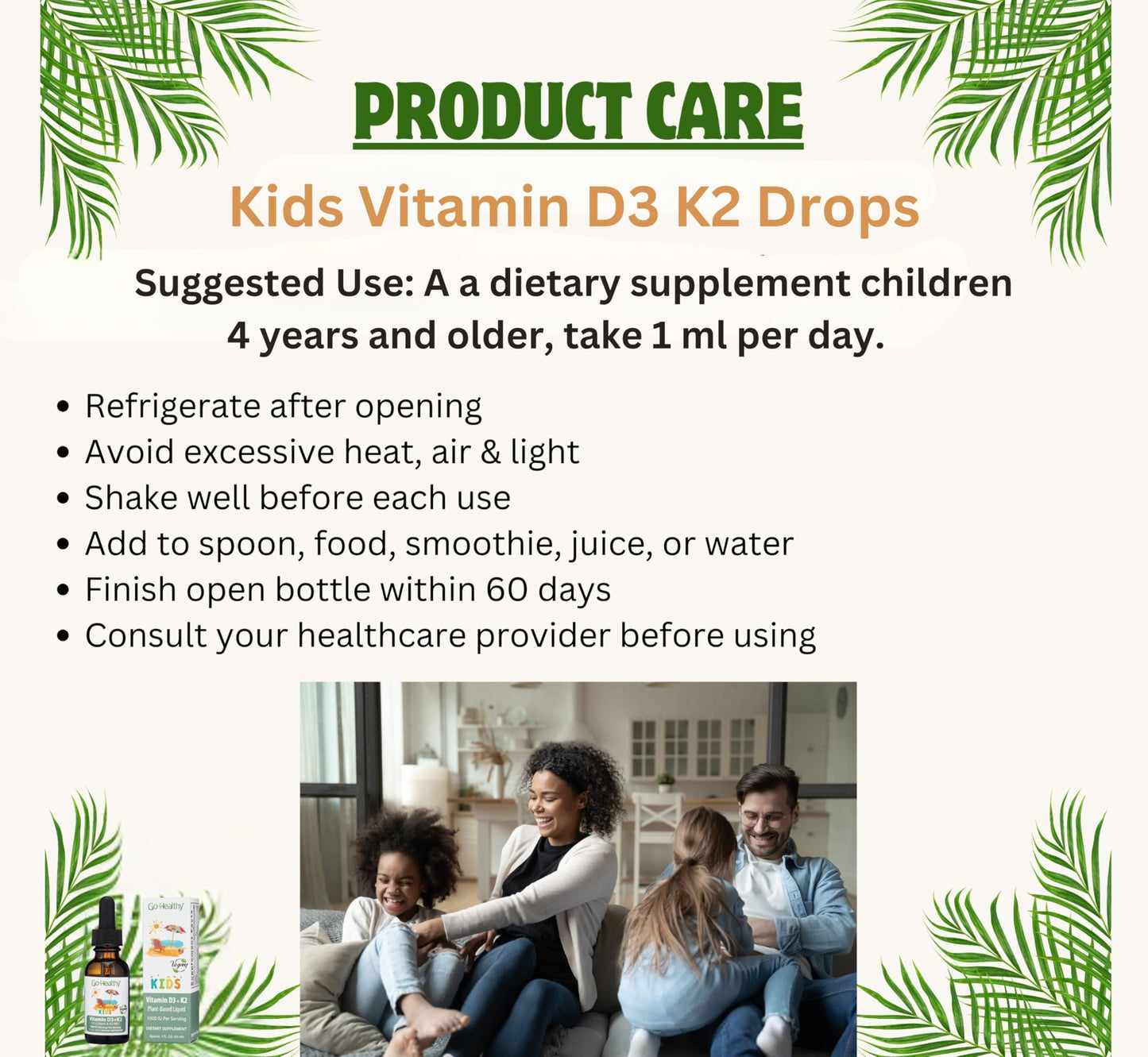 Go Healthy Kids D3 K2 MK-7 – Vanilla Liquid Drops for Kids, 30 Servings