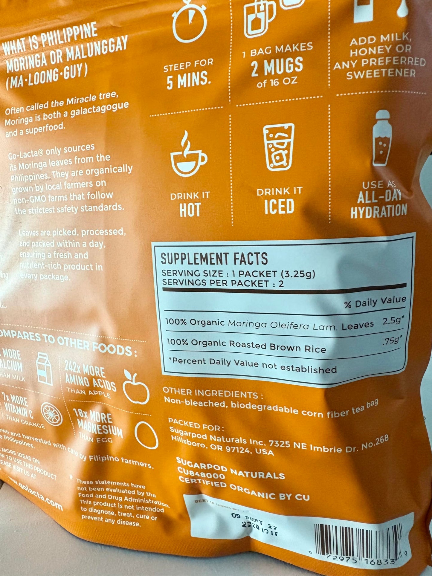 Go-Lacta Organic Moringa Tea – Lactation Support (Caffeine-Free)