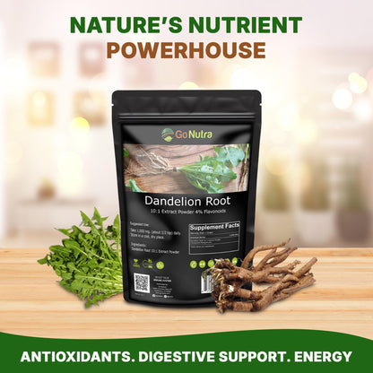 Go Nutra Dandelion Root Powder - 10:1 Concentrated, Caffeine Free for Tea, Coffee & Beverages | 8 oz | Non-GMO, Vegan