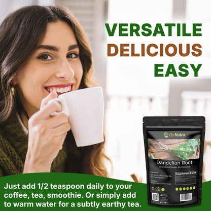 Go Nutra Dandelion Root Powder - 10:1 Concentrated, Caffeine Free for Tea, Coffee & Beverages | 8 oz | Non-GMO, Vegan