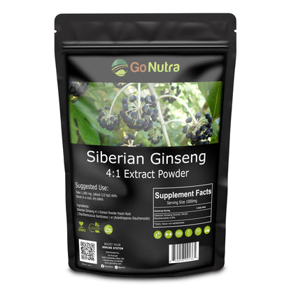 Go Nutra Siberian Ginseng - Eleuthero Root Powder 4:1 Extract | Energy & Stamina | Non-GMO | 4 oz