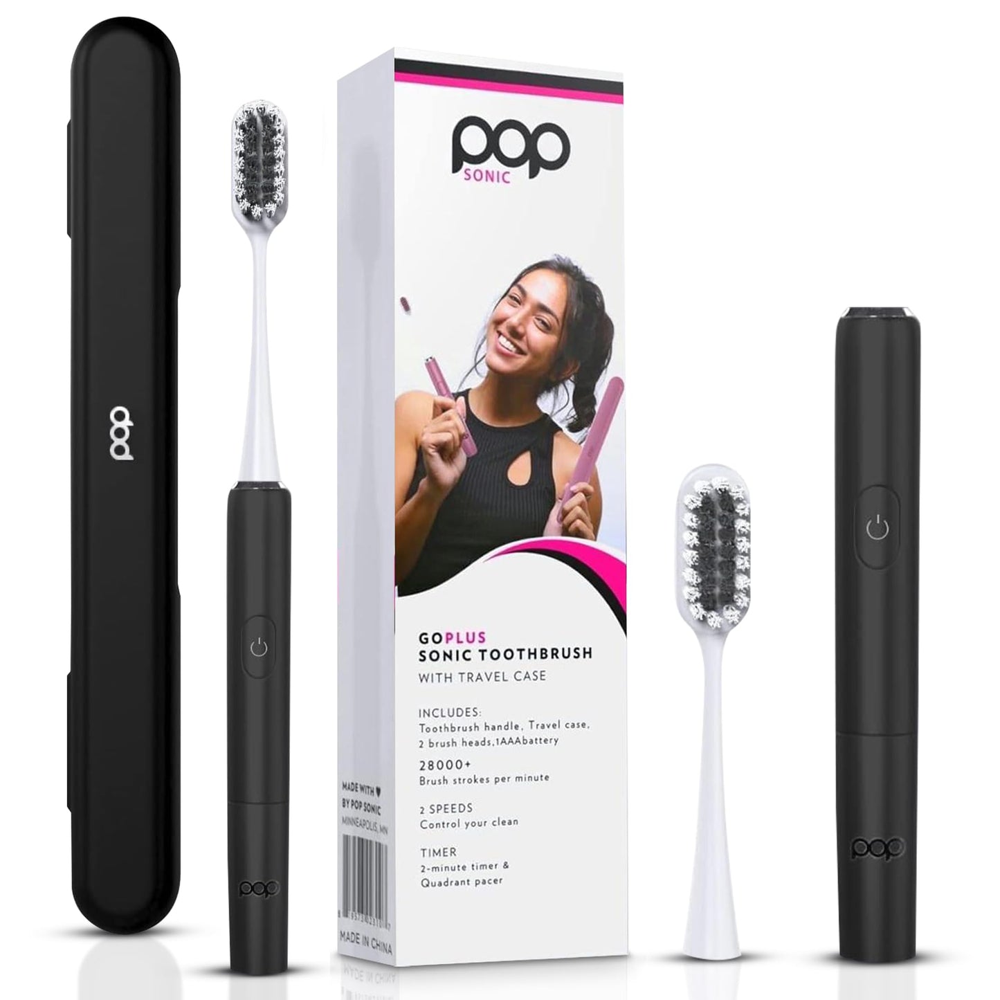 Go Plus Sonic Toothbrushes for Adults – Black Case, 2 Speeds, 18k-24k VPM