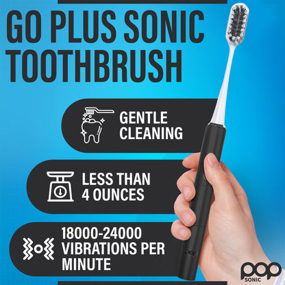 Go Plus Sonic Toothbrushes for Adults – Black Case, 2 Speeds, 18k-24k VPM