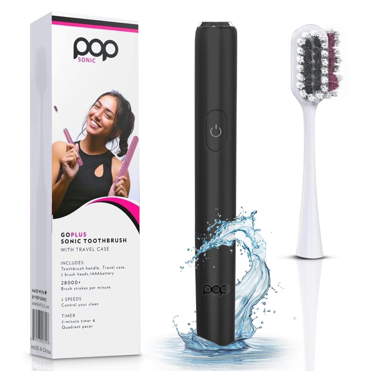 Go Plus Sonic Toothbrushes for Adults – Black Case, 2 Speeds, 18k-24k VPM
