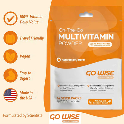 Go Wise On The Go Multivitamin Powder – 14 Vegan Daily Packets, Berry Flavor, Gluten-Free