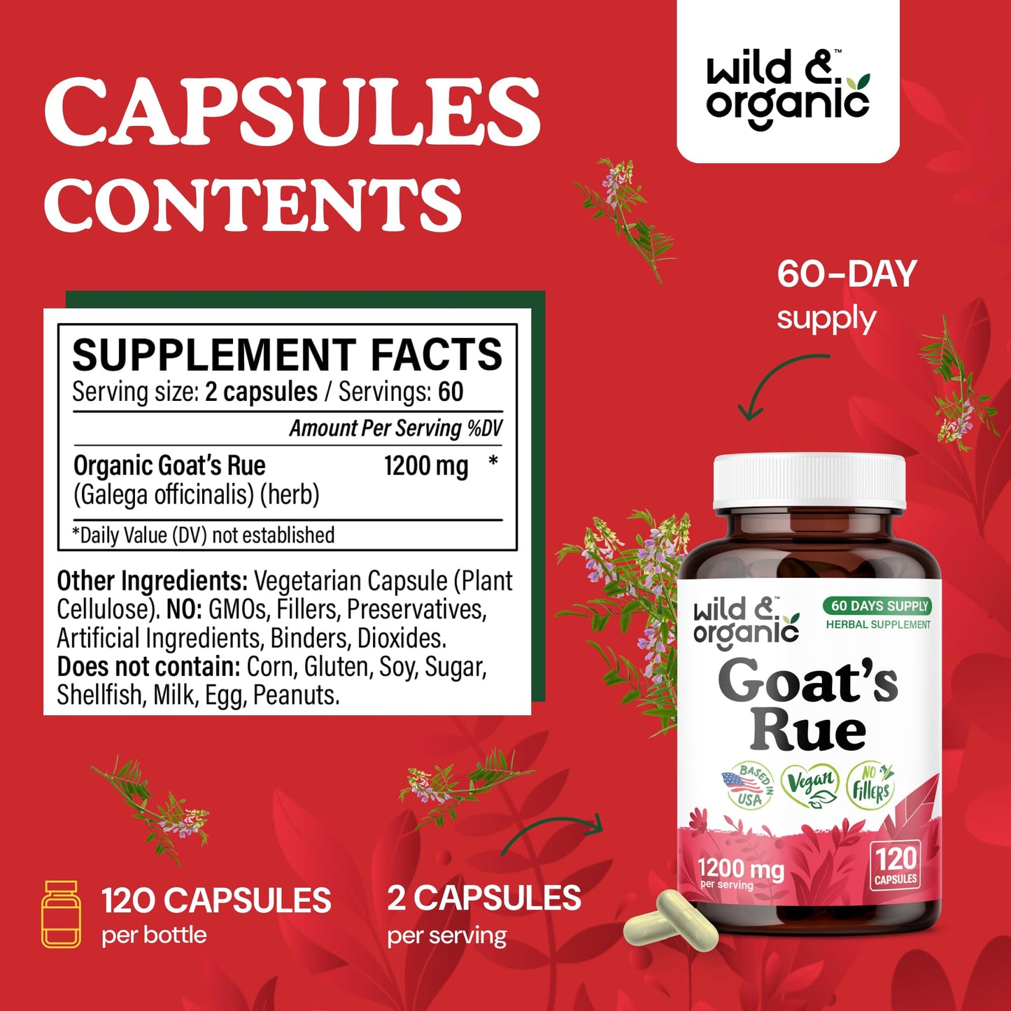 Wild & Organic Goats Rue Capsules 1200 mg | Lactation Support