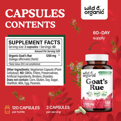 Wild & Organic Goats Rue Capsules 1200 mg | Lactation Support