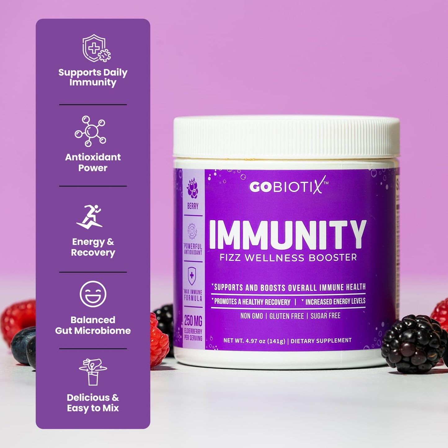 GOBIOTIX Vitamin C Immune Defense Powder – Berry | Vegan, Non-GMO, Sugar-Free