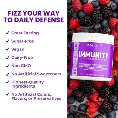 GOBIOTIX Vitamin C Immune Defense Powder – Berry | Vegan, Non-GMO, Sugar-Free