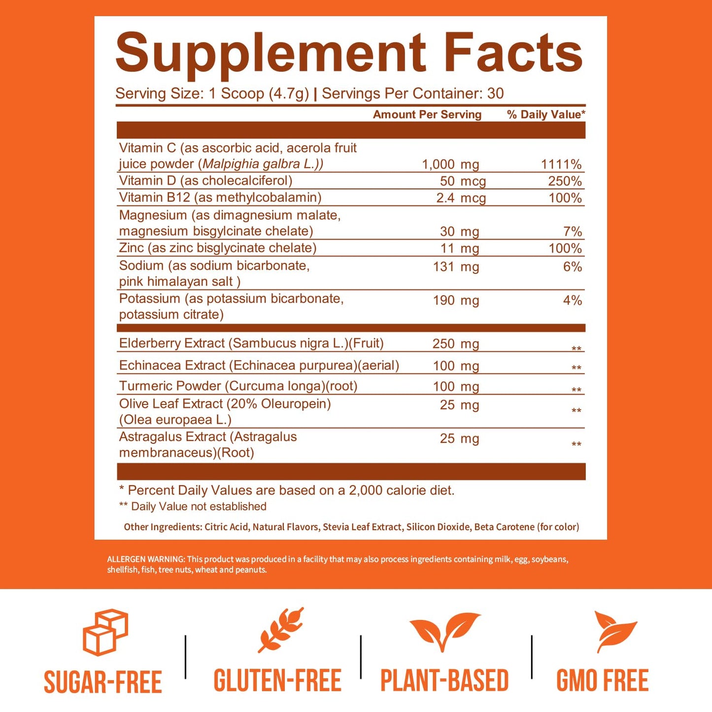 GOBIOTIX Vitamin C Immunity Powder – Immune Defense, Vegan, Orange, Non-GMO