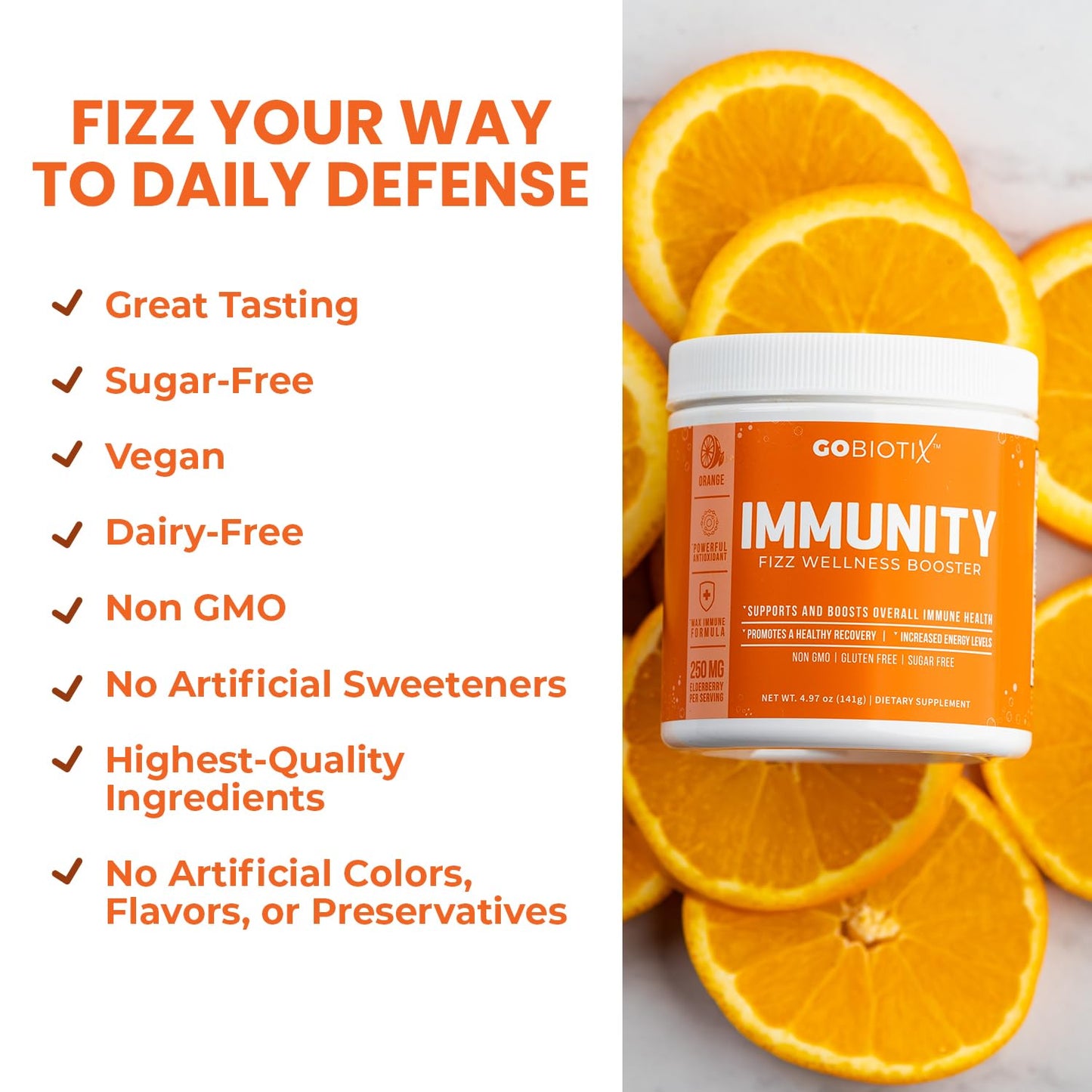 GOBIOTIX Vitamin C Immunity Powder – Immune Defense, Vegan, Orange, Non-GMO