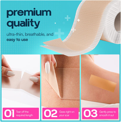 GoGleefy Silicone Scar Sheets Roll – Medical-Grade Scar Tape for Surgical Scars & C-Sections (1.6”x60”/120”)