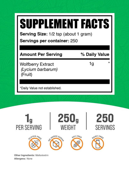 Wolfberry Extract Powder (Goji Berry) – Vegan, Gluten Free, 250g | BulkSupplements