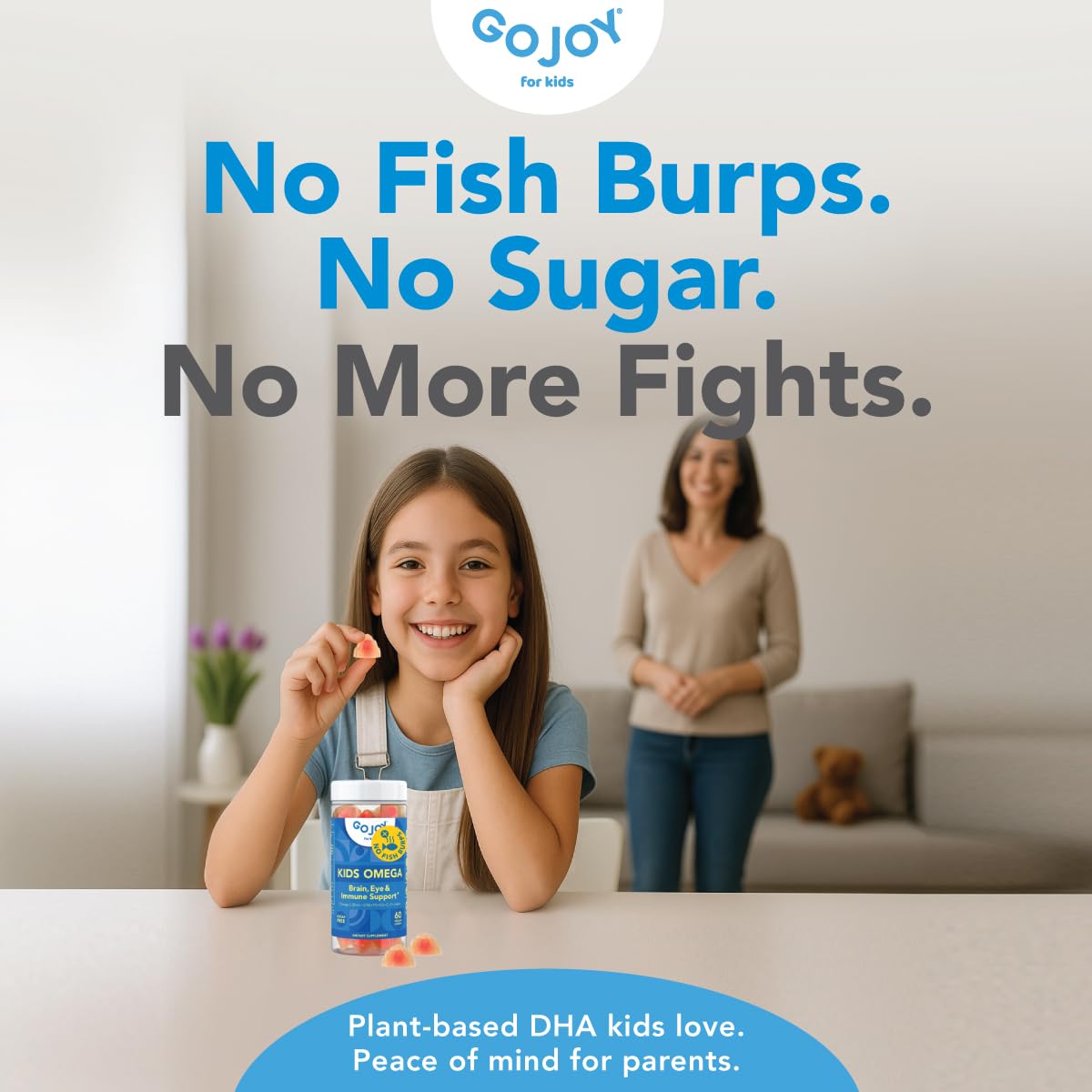 GOJOY Kids Omega-3 DHA Gummies – Plant-Based, Sugar-Free DHA + EPA for Brain & Eye Health (Ages 3+)