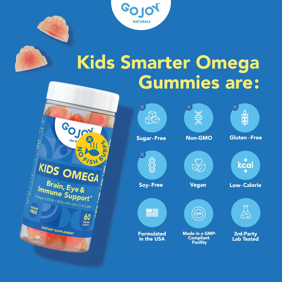 GOJOY Kids Omega-3 DHA Gummies – Plant-Based, Sugar-Free DHA + EPA for Brain & Eye Health (Ages 3+)
