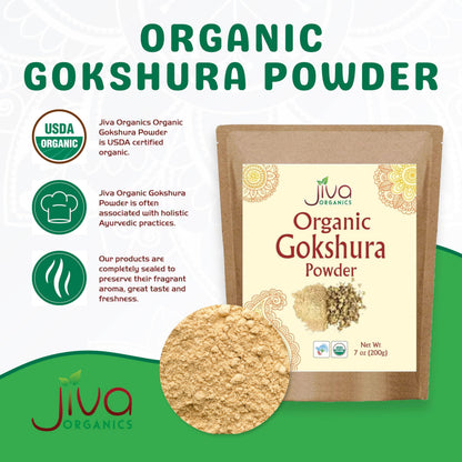 Jiva Organics Gokshura Powder 7oz - Non-GMO, Pure Full Spectrum Tribulus, Indian Origin
