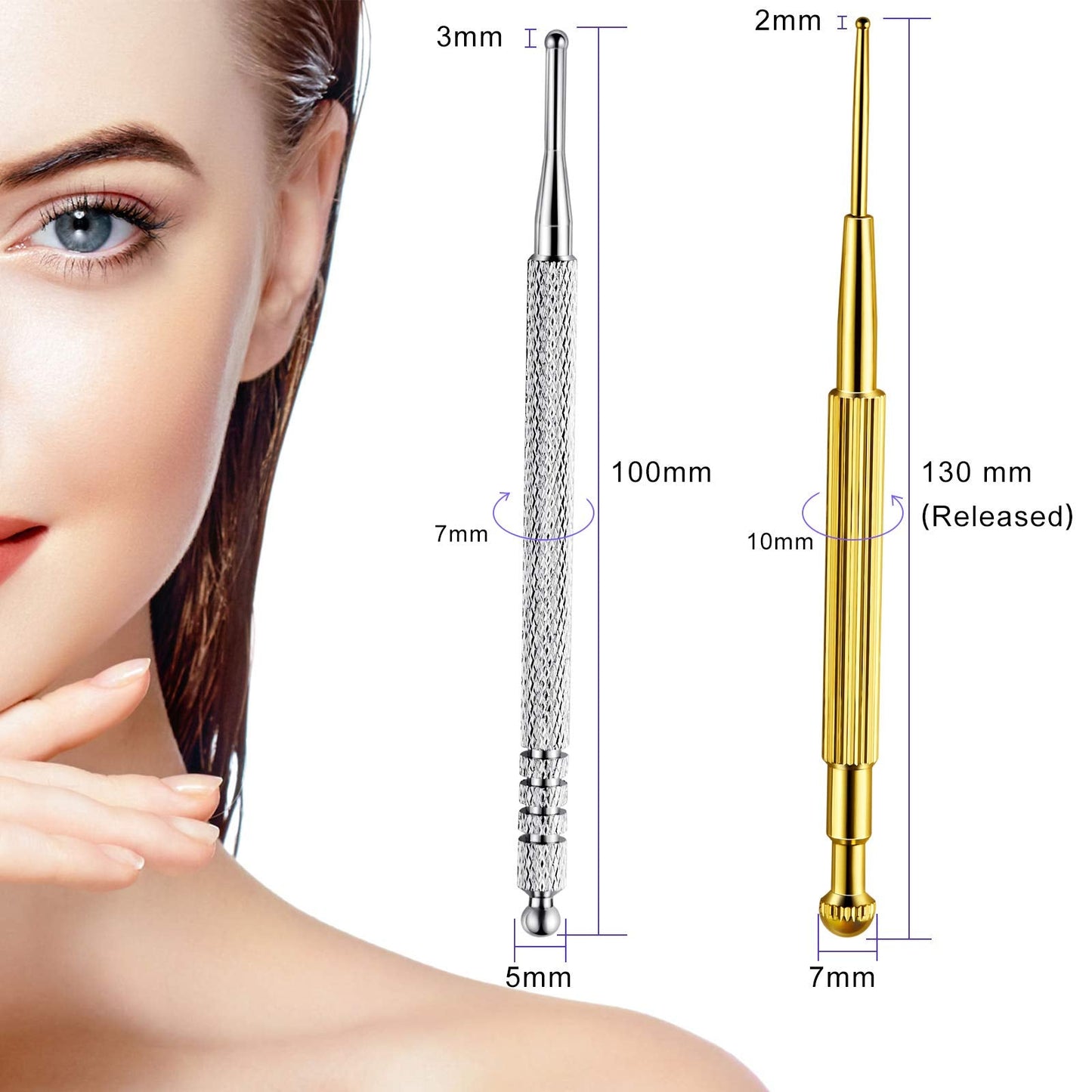 2 Pieces Facial Reflexology Massage Tool – Retractable Acupuncture Pen & Stainless Steel Probes