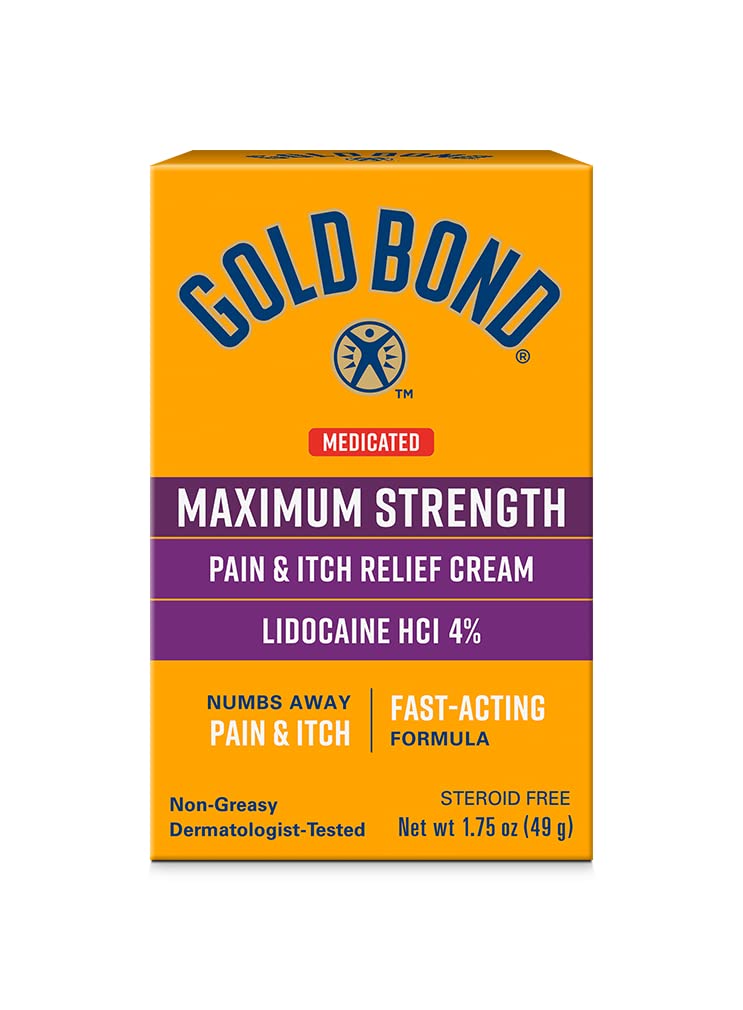 Gold Bond Medicated Maximum Strength Pain & Itch Relief Cream with Lidocaine – 1.75 oz