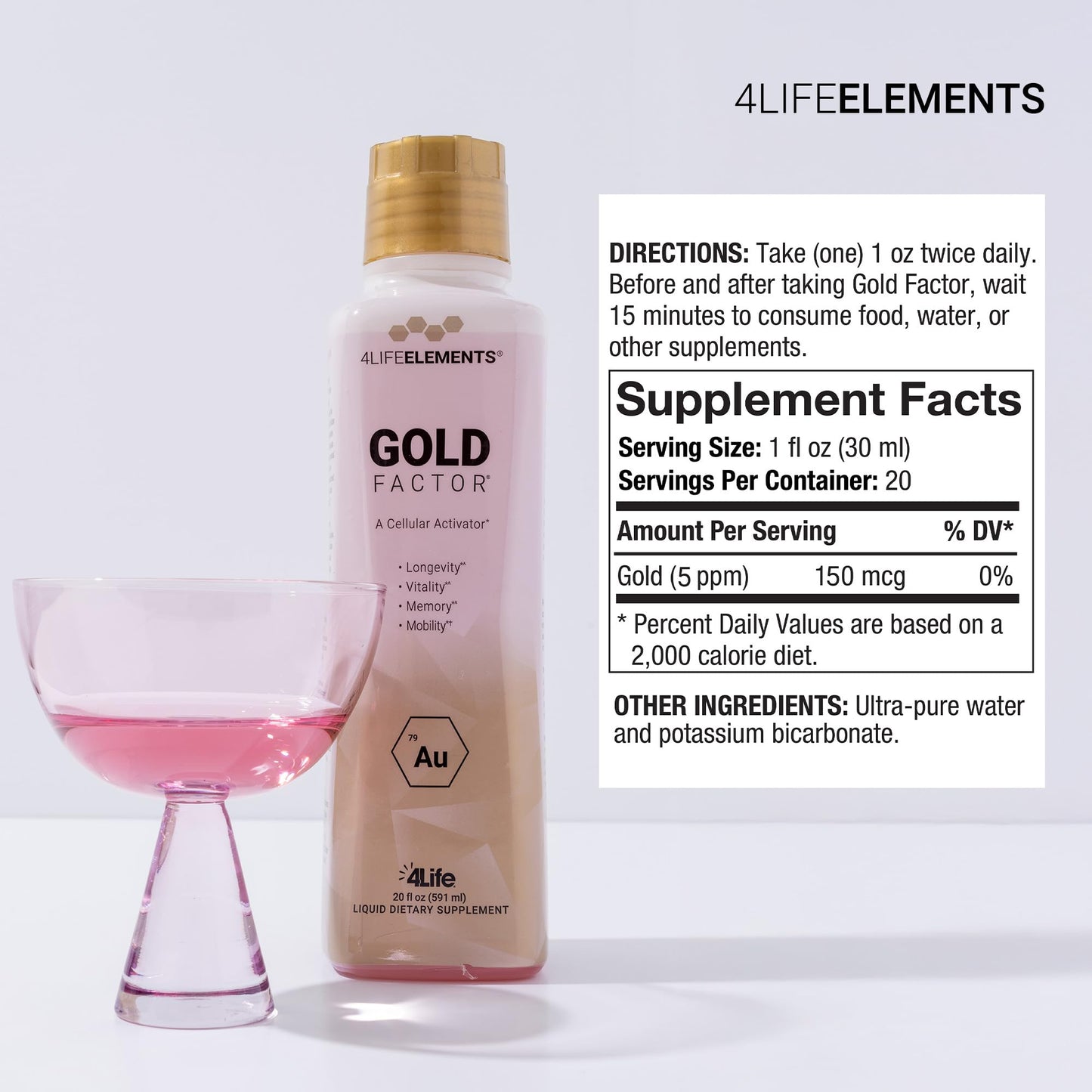 4LifeElements Gold Factor – Ultra-Fine Gold Cellular Activator (32 oz)